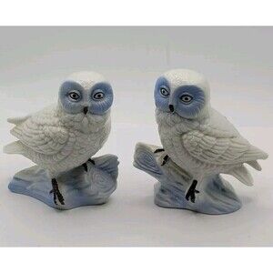 Elegant White and Blue Owl Figurines